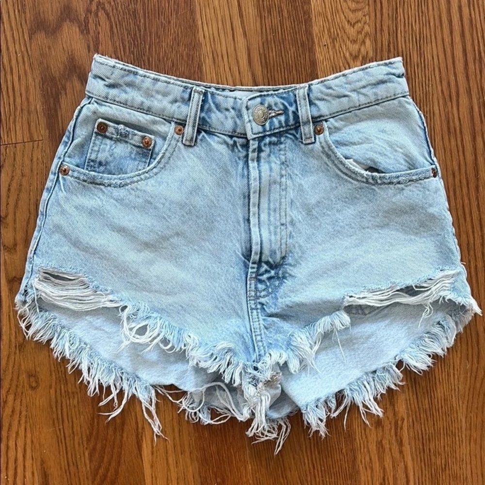 Zara Light Wash Distressed Denim Cutoff Shorts